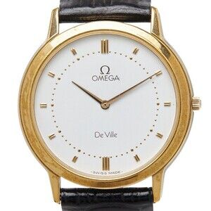 Omega De Ville Watch, Swiss Quartz, White Dial, Stainless Steel, Leather, Men...